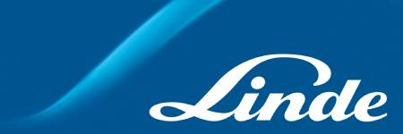 Linde logo white text on blue background
